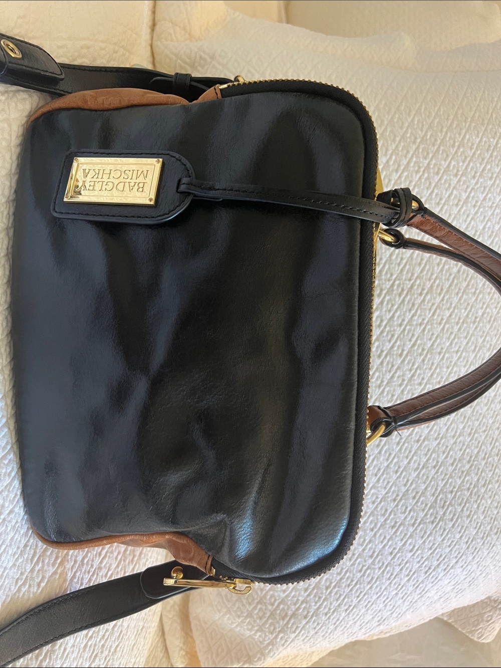 Badgley Mischka Black and Brown Two-Tone Leather Laptop Bag
